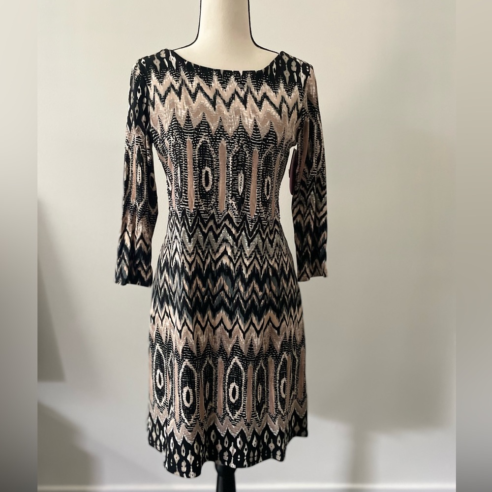 Joyous & Free Patterned Mini Dress Small 3/4 Sleeve Fit Flare